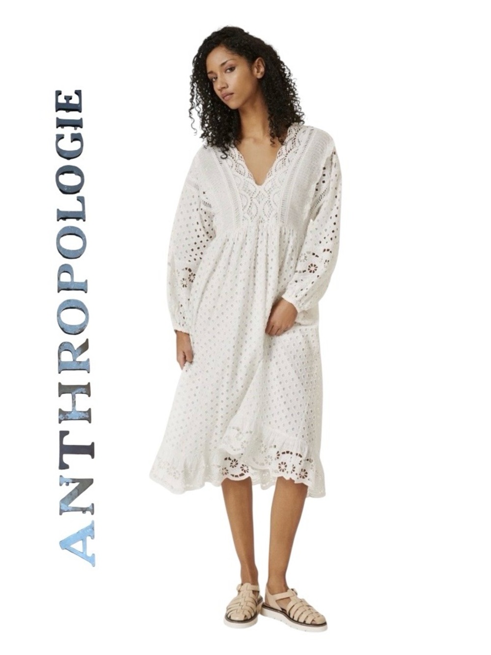 Anthropologie Forever That Girl White Lace Midi Dress Size Medium - Picture 1 of 15